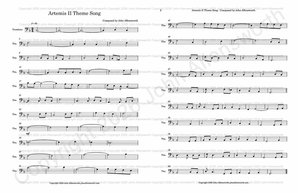 Artemis II Theme Song, composed by John Allensworth, copyright 2026